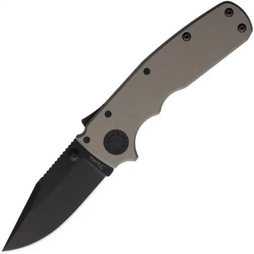 Demko Knives Shark Cub Folding Knife - 2.5" Black DLC Coated Stainless Steel Blade Tan Aluminum Handle 