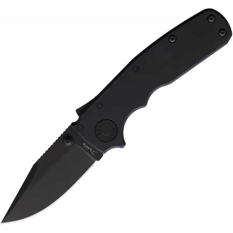 Demko Knives Shark Cub Folding Knife - 2.5" Black DLC Coated Stainless Steel Blade Black Aluminum Handle  Cyclaire Knives and Tools