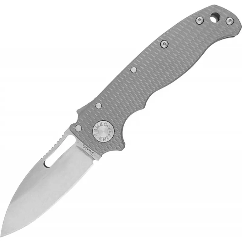 Demko Knives AD20.5 Shark Lock Folding Knife - 3.14" Stonewash CPM-3V Slicer Shark Carbon Steel Blade Milled Titanium Handle Cyclaire Knives and Tools