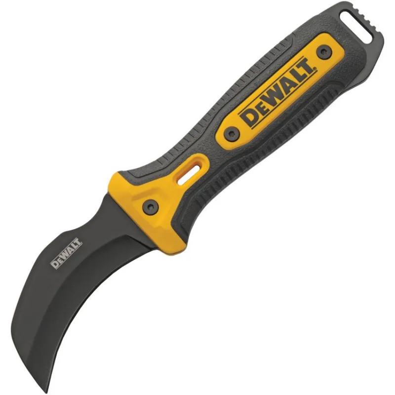 Dewalt HK41 Hawkbill Line Knife - 3" Black HC Stainless Steel Blade Yellow and Black Rubberized Handle Cyclaire Knives and Tools