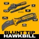Dewalt HK43 Hawkbill Blunt Tip Line Knife - 3" Black D2 Tool Stainless Steel Blade Yellow and Black Rubberized Handle Cyclaire Knives and Tools