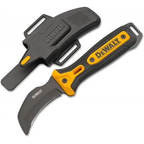 Dewalt HK43 Hawkbill Blunt Tip Line Knife - 3" Black D2 Tool Stainless Steel Blade Yellow and Black Rubberized Handle