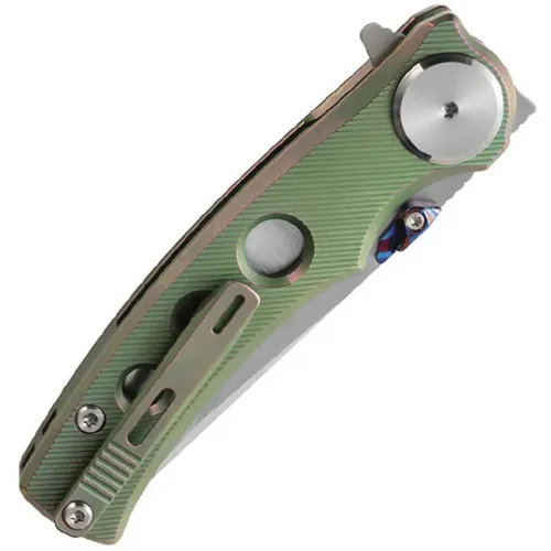Dreamtech Knives D3915TGR Folding Pocket Knife - 3.13" Bohler M390 Stainless Tanto Blade Green Titanium Handle