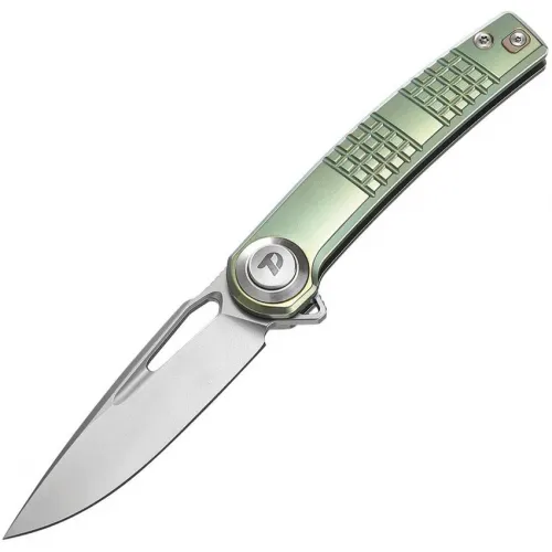 Dreamtech Knives D4129TGR Folding Pocket Knife - 3.13" M390 Stainless Steel Blade Green Frag Pattern Titanium Handle