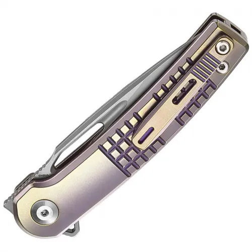 Dreamtech Knives D4129TP Folding Pocket Knife - 3.13" M390 Stainless Steel Blade Purple Frag Pattern Titanium Handle