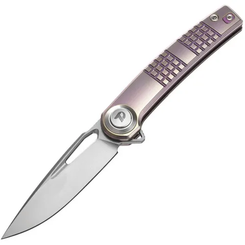 Dreamtech Knives D4129TP Folding Pocket Knife - 3.13" M390 Stainless Steel Blade Purple Frag Pattern Titanium Handle