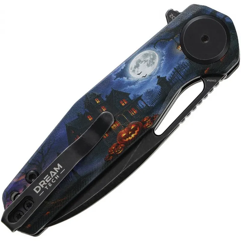 Dreamtech Knives D4211 Halloween Folding Pocket Knife - 3.13" Black Stonewash D2 Tool Steel Blade Halloween Handle Cyclaire Knives and Tools