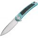 Dreamtech Knives D4288BL Folding Pocket Knife -4.13" M390 Stainless Steel Blade Teal Titanium and CF Handle Cyclaire Knives and Tools