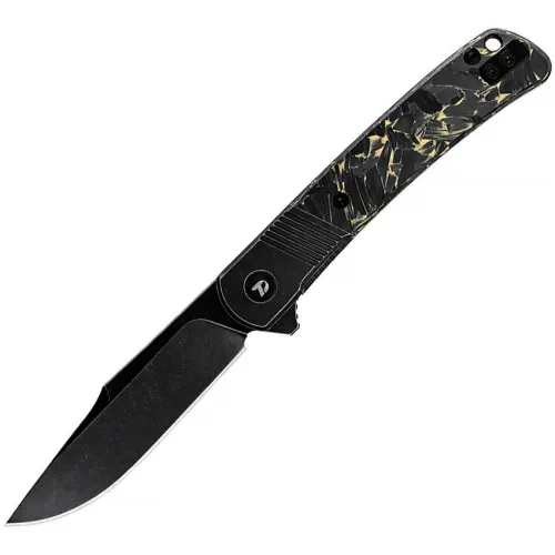 Dreamtech Knives D4368VB Folding Pocket Knife - 3" Black VG-10 Clip Point Stainless Steel Blade Black Titanium Handle with Yellow CF Inlay