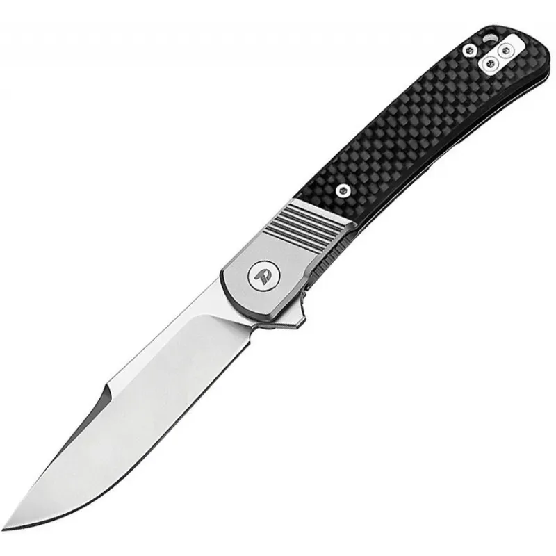 Dreamtech Knives D4368VC Folding Pocket Knife - 3" VG-10 Clip Point Stainless Steel Blade Grey Titanium Handle with Twill CF Inlay Cyclaire Knives and Tools