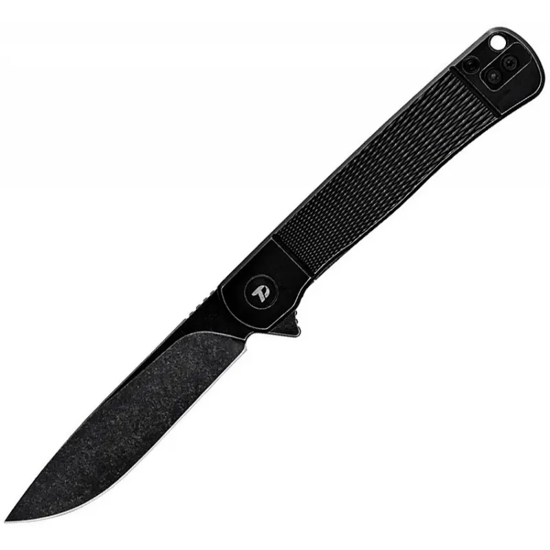 Dreamtech Knives D4369VB Folding Pocket Knife - 3" Black VG-10 Drop Point Stainless Steel Blade Black Textured Titanium Handle Cyclaire Knives and Tools