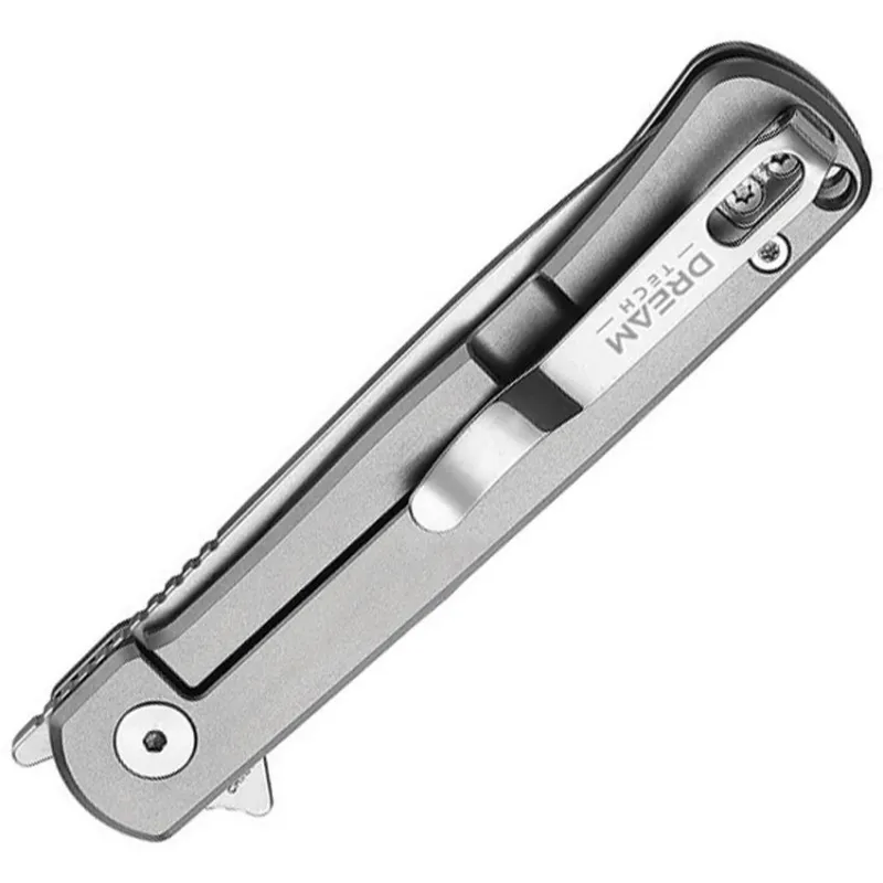 Dreamtech Knives D4369VG Folding Pocket Knife - 3" VG-10 Drop Point Stainless Steel Blade Grey Textured Titanium Handle Cyclaire Knives and Tools