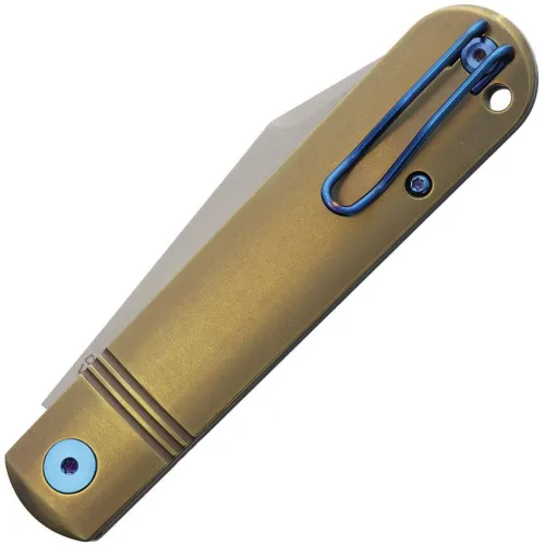 Dreamtech Knives D4386TBR Folding Pocket Knife - 3.15" Non Locking VG-10 Stainless Steel Blade Gold Titanium Handle