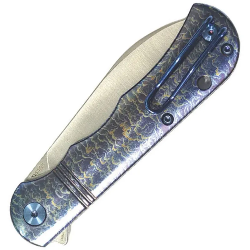 Dreamtech Knives D4453TF Folding Pocket Knife - 3.15" Non Locking Sheepsfoot VG-10 Stainless Steel Blade Flame Titanium Handle Cyclaire Knives and Tools