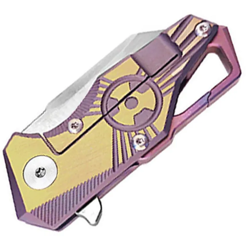Dreamtech Knives D5313PG Mini Folding Pocket Knife - 1.54" CPM-S35VN Stainless Steel Blade Purple and Gold Titanium Handle Cyclaire Knives and Tools