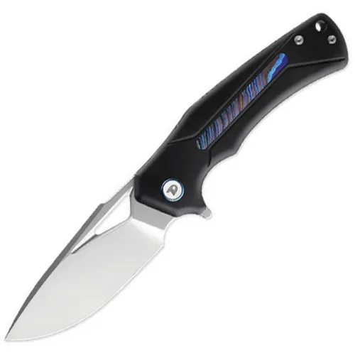 Dreamtech Knives D9042TB Folding Pocket Knife - 3.25" M390 Stainless Steel Blade Black Titanium handle with Zirconium Inlay