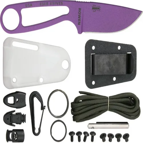 ESEE Izula Purple Neck Knife with Survival Kit - 2.875" Carbon Blade, Purple Powder Coat, White Sheath,