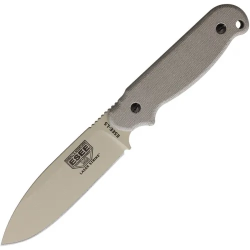 ESEE Laser Strike Fixed Blade Knife - 4.88" Desert Tan 1095HC Blade Tan Canvas Micarta Handle