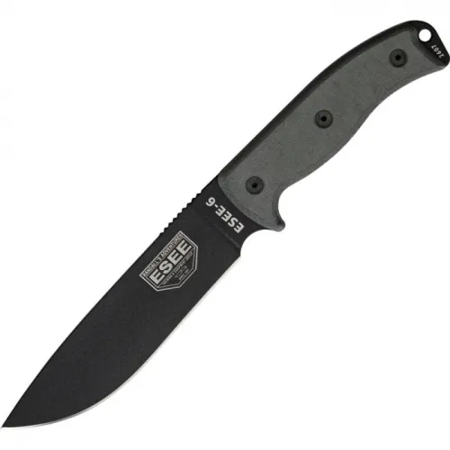 ESEE Knives Model 6 - 5.75" Black 1095HC Steel Blade Black Micarta Handle Coyote Brown Sheath