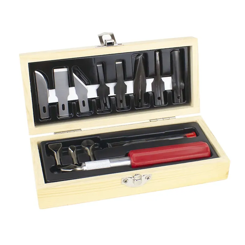 Excel Blades Wood Working Set  with Wooden Storage Box - 15 Piece Cyclaire Knives and Tools