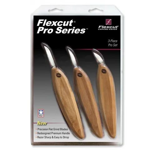 Flexcut Pro Series FP200 Carving Detail and Chip 3 Pack Knife Set with Standard Handles