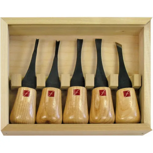 Flexcut FR310 Beginners Palm Set in Wooden Box - 5 Palm Chisels with Wooden Handles