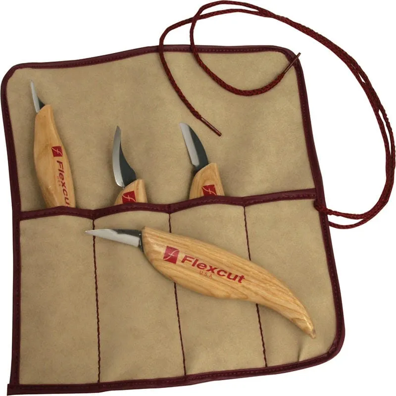 Flexcut KN100 - 4 Piece Carving Knife Set - Cutting, Detail, Pelican Mini Pelican Knife Tool Roll Cyclaire Knives and Tools