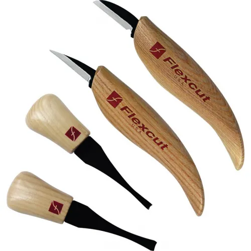 Flexcut KN600 Beginner Palm and Knife Set, 4 Different Style Blades, Ash Wood Handles