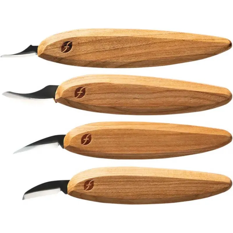 Flexcut KNP100 Premium 4 Piece Carving Knife Set with Cherry Wood Handles and Tool Roll Cyclaire Knives and Tools