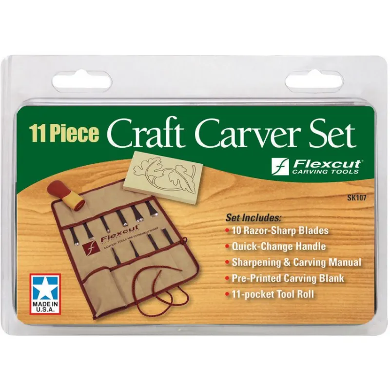 Flexcut SK107 11-Piece Craft Carver Set, 10 Different Style Blades with Knife Roll Cyclaire Knives and Tools