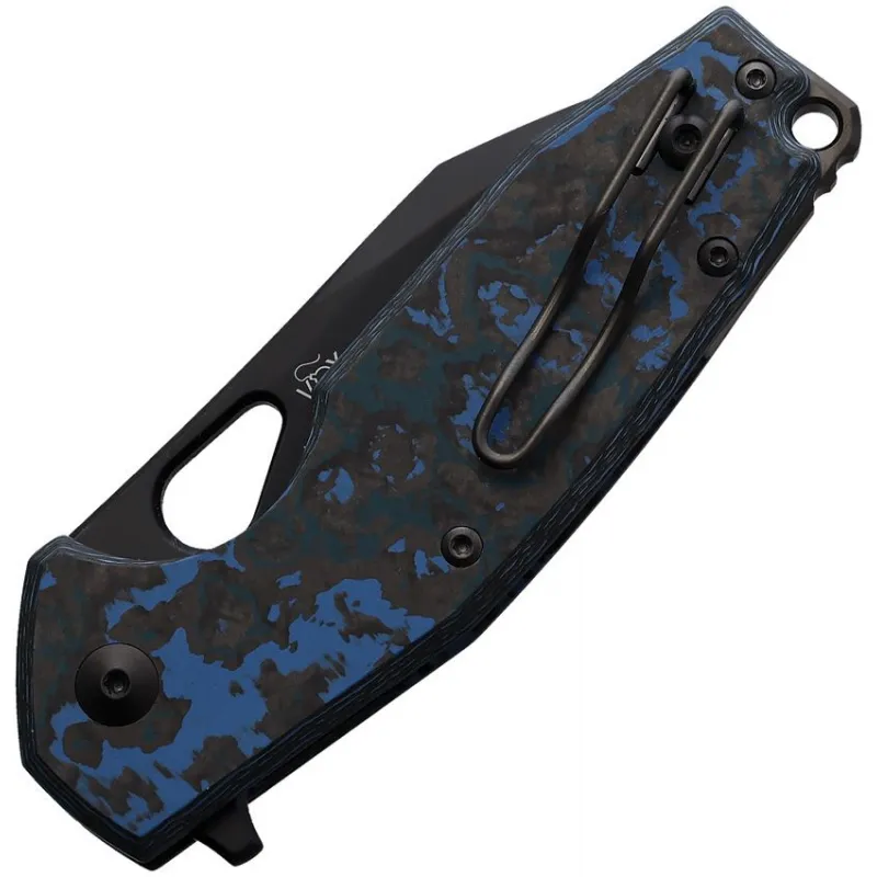 Fox Yaru Linerlock Folding Knife - 3" Black PVD CPM-S90V Stainless Blade Blue Fat Carbon Fiber Handle Cyclaire Knives and Tools