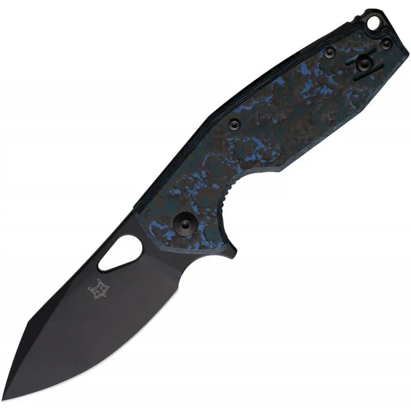 Fox Yaru Linerlock Folding Knife - 3" Black PVD CPM-S90V Stainless Blade Blue Fat Carbon Fiber Handle Cyclaire Knives and Tools