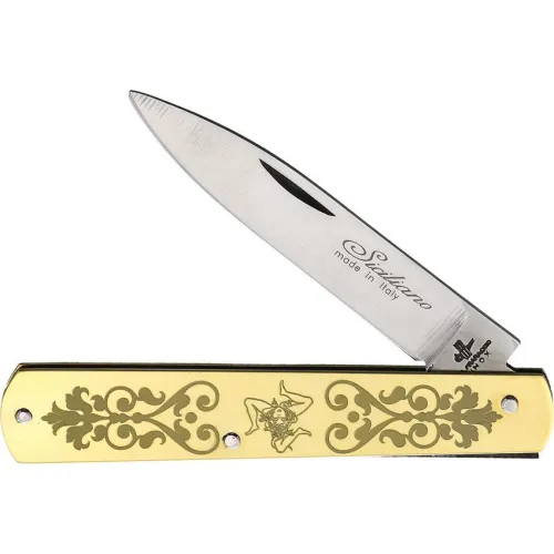 Fraraccio Knives Sfilato Trinacria Rose UK EDC Pocket Knife - 3" Stainless Steel Blade Brass Handle Rose Design