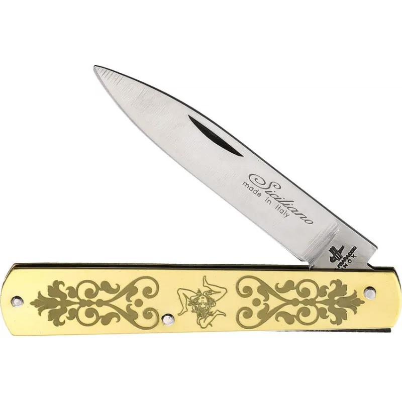 Fraraccio Knives Sfilato Trinacria Rose UK EDC Pocket Knife - 3" Stainless Steel Blade Brass Handle Rose Design Cyclaire Knives and Tools