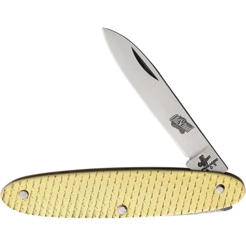 Fraraccio Knives Old School Temperino UK EDC Pocket Knife - 2" Stainless Steel Blade Hammered Brass Handle Cyclaire Knives and Tools