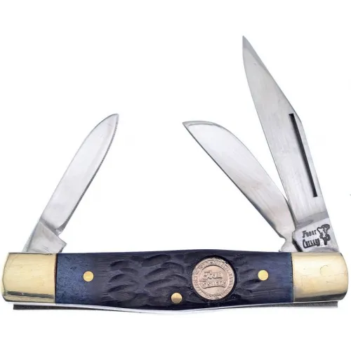 Frost Cutlery UK EDC Baby Diamond Back Blue - 3 Blades Clip Sheepsfoot and Pen Blue Jigged Bone Handle