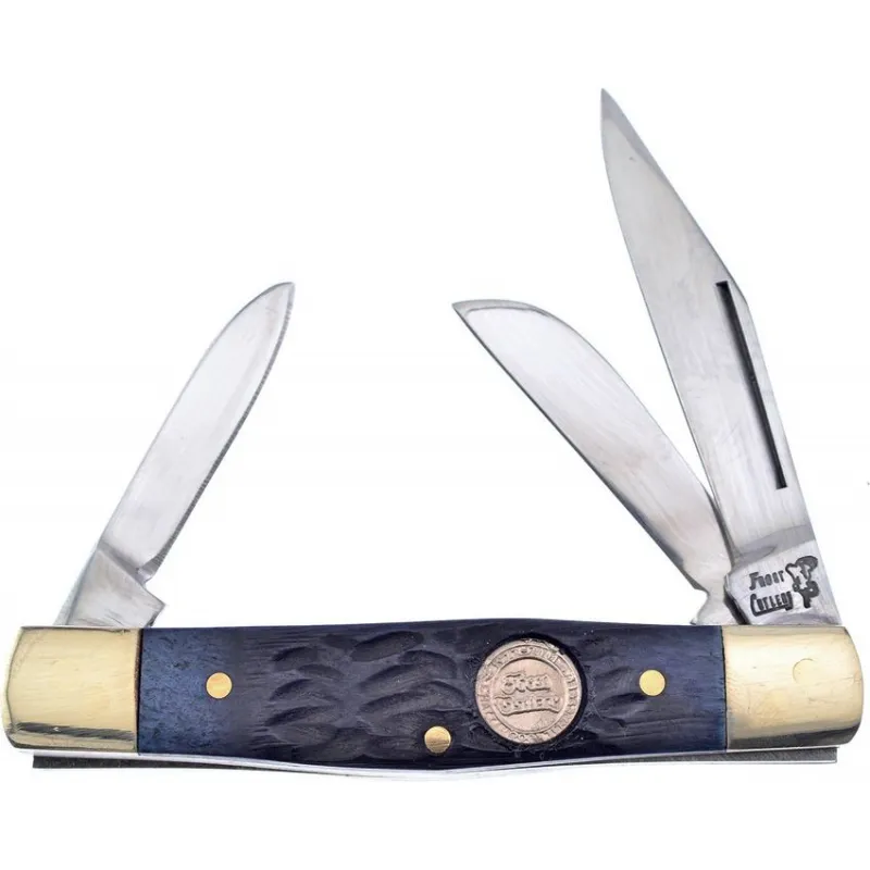 Frost Cutlery UK EDC Baby Diamond Back Blue - 3 Blades Clip Sheepsfoot and Pen Blue Jigged Bone Handle Cyclaire Knives and Tools