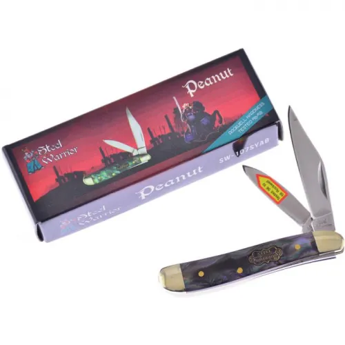 Frost Cutlery UK EDC Steel Warrior Peanut Synthetic Abalone Dual Blade Pocket Knife 
