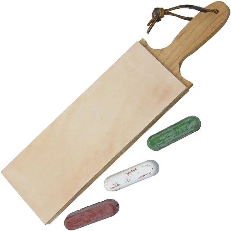 Garos Goods Double Sided Paddle Strop - 11.87" Long 3" Wide Maple Wood Handle 3 Blocks of Compound Cyclaire Knives and Tools