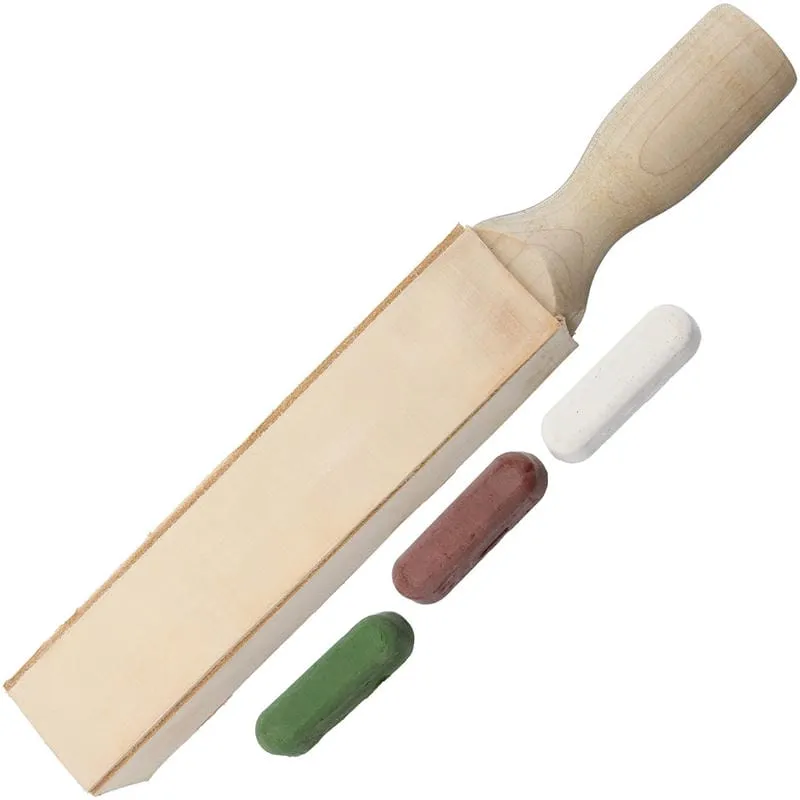 Garos Goods Four Sided Paddle Strop - 8" Long 4x1.5" Wide Maple Wood Handle 3 Blocks of Compound Cyclaire Knives and Tools