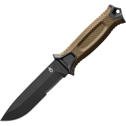 Gerber StrongArm Fixed 4.8" Black Combo Blade, Coyote Glass Filled Nylon Handles
