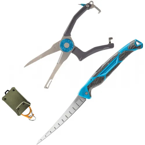Gerber 3 Piece Fishing Kit Gift Set - Defender Tether HemoPlier Tool and Controller Fishing Knife