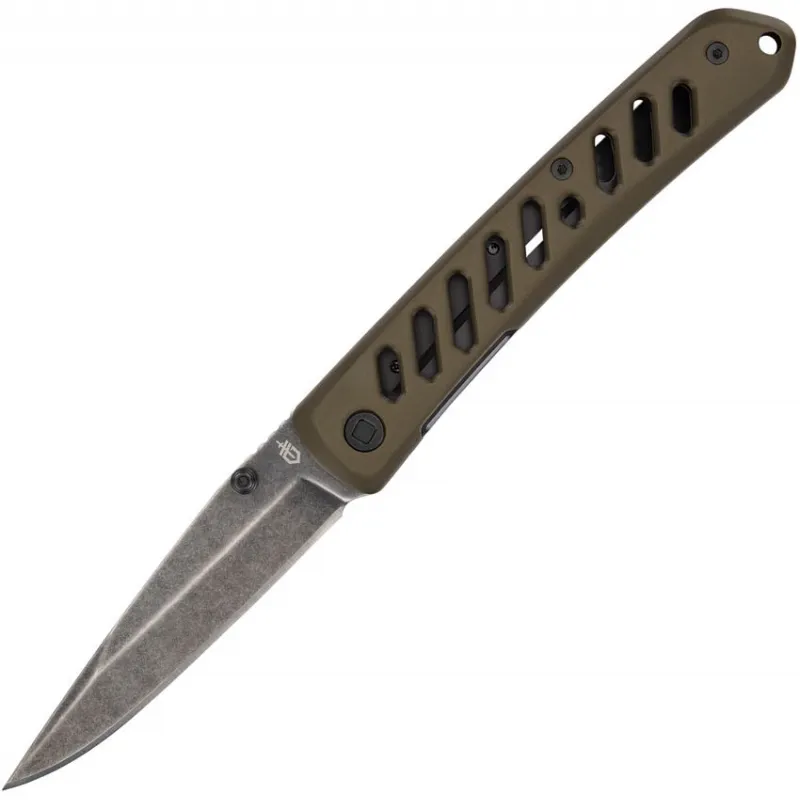 Gerber Affirm Folding Knife - 3.5" Stonewashed CP Blade Slotted Green Aluminum Handle Cyclaire Knives and Tools