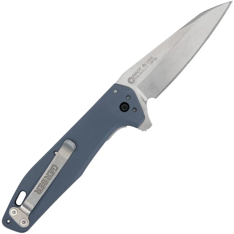 Gerber Fastball Folding Knife - 3" CPM-MagnaCut Stonewashed Wharncliffe Blade Blue Aluminum Handle Cyclaire Knives and Tools