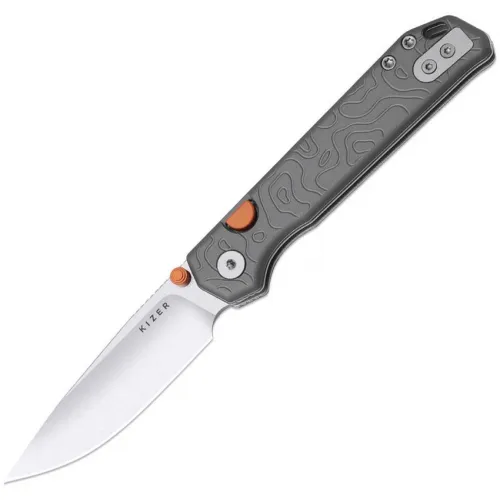 Kizer Begleiter 2.9 Folding Knife - 2.9" S35VN Stainless Steel Blade Grey Aluminium Handle Topographic Artwork