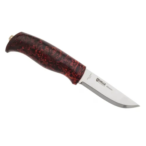 Helle Allmenn Fixed Blade Knife - 3.54" Stainless Steel Blade Dyed Curly Birch Handle