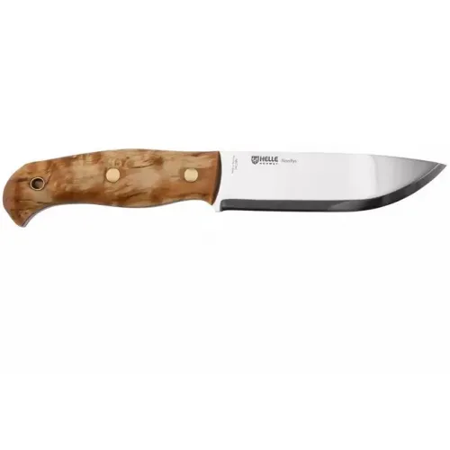 Helle Nordlys Knife - 4.8" 14C28N Scandi Grind Stainless Steel Blade Curly Birch Handle