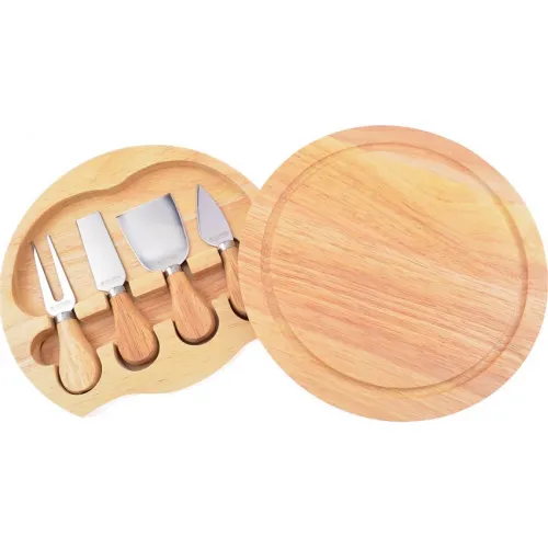 Hen & Rooster Cheese Board Gift Set - 3 Knives and 1 Fork in Wooden Cheese Cutting Board