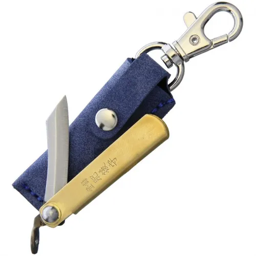Higonokami No.1 Japanese Mini Brass UK EDC Pocket Folder - 1.5" SK5 Carbon Steel Blade Brass Handle with Blue Sheath