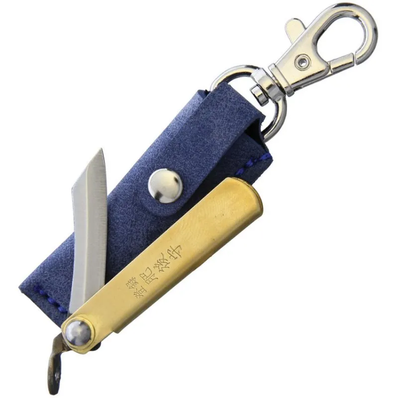 Higonokami No.1 Japanese Mini Brass UK EDC Pocket Folder - 1.5" SK5 Carbon Steel Blade Brass Handle with Blue Sheath Cyclaire Knives and Tools